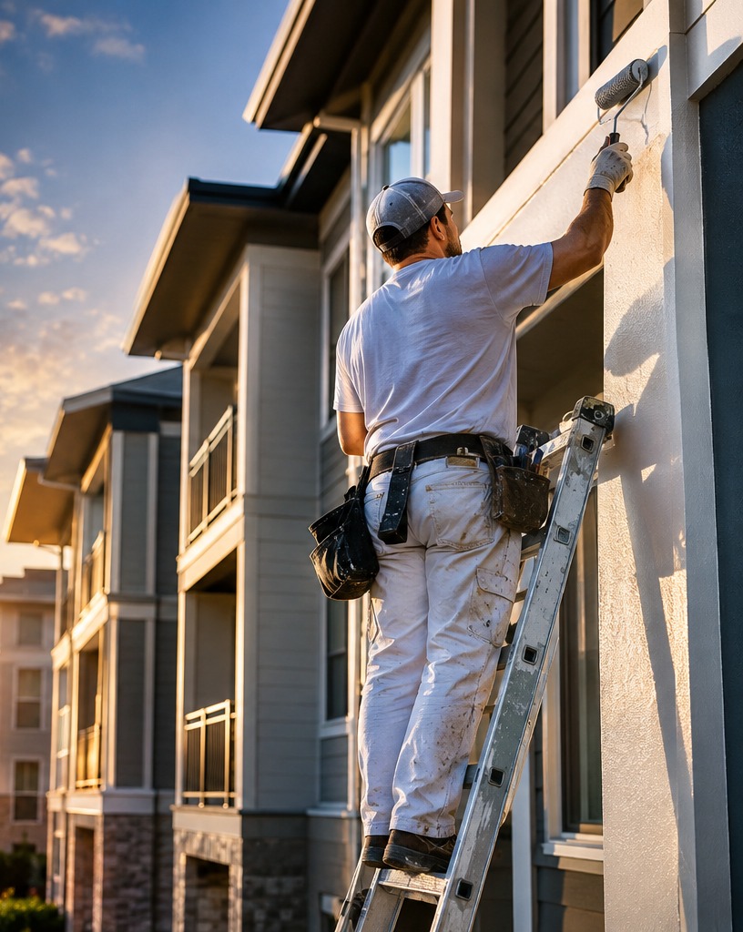 Professional exterior painting at a multifamily property